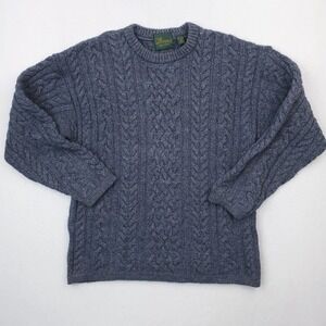 Doogan Donegal Sweater Men Large Blue Cable Knit Fisherman Wool Silk Blend Aran